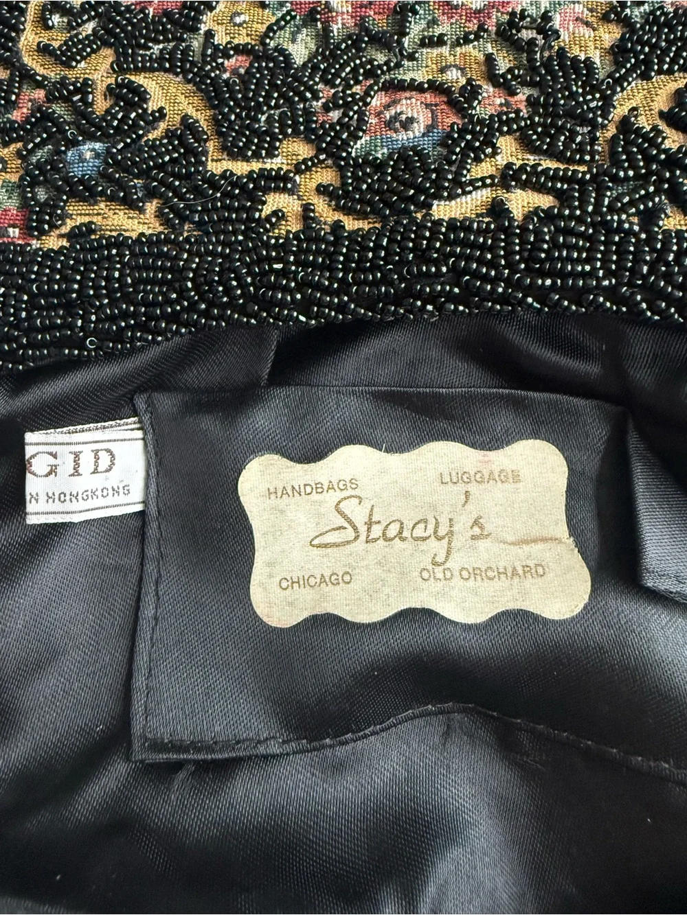 Vintage Stacy’s Beaded Floral Shoulder Bag in Black with Multicolor Embroidery